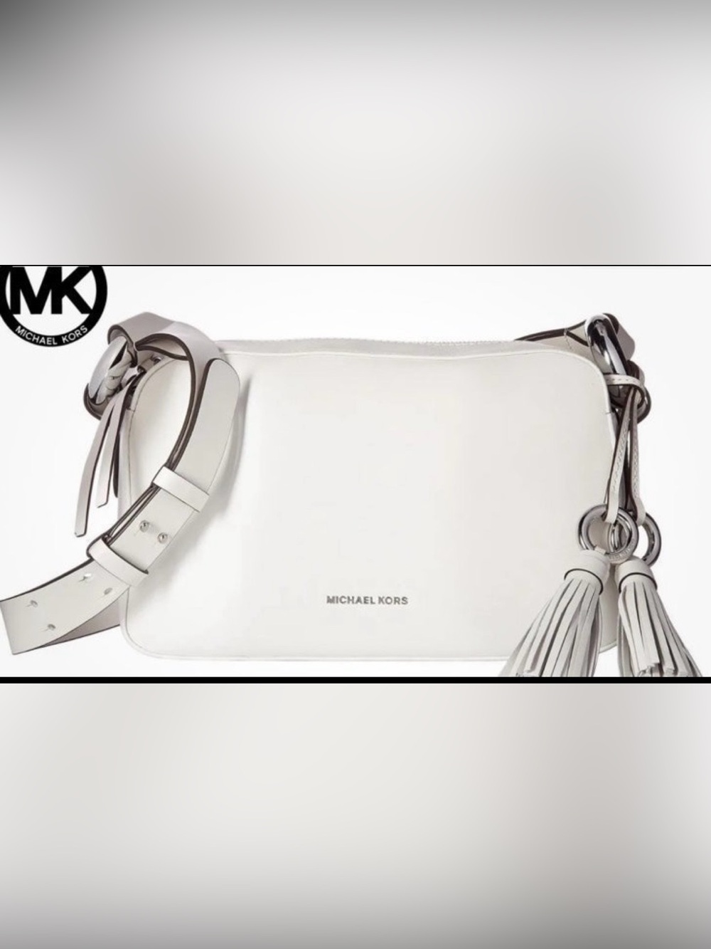 Michael Kors Grand Medium Shoulder Bag White Leather Tassel Crossbody NWT Dust